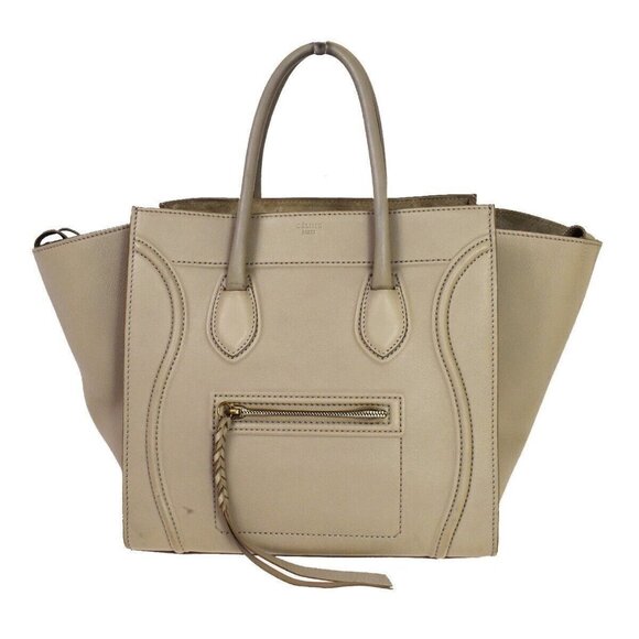 CELINE Logo Luggage Phantom Large Hand Tote Bag Leather Beige Italy 10RH134 - Picture 1 of 16